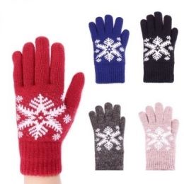 24 Wholesale Womens Fashion Winter Glove With Snowflake Assorted Colors