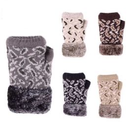 24 Wholesale Womens Fashion FingeR-Less Winter Glove With Fur Assorted Colors
