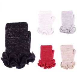 24 Pairs Womens Fashion FingeR-Less Winter Glove With Ruffle Assorted Colors - Knitted Stretch Gloves