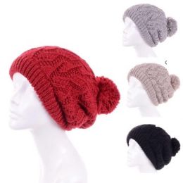24 Pieces Womens Fashion Winter Hat Assorted Colors With Pom Pom - Winter Beanie Hats