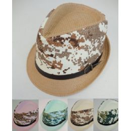 36 Wholesale Fedora Hat With Buckled Hat Band Camo Printed