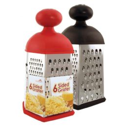 24 Wholesale Stainless Steel 6 Sided Grater Assorted Red And Black