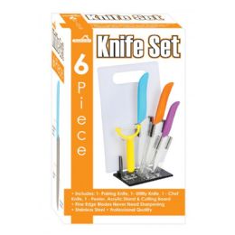 12 Wholesale 6 Piece Knife Set With Cutting Board Peeler And Stand