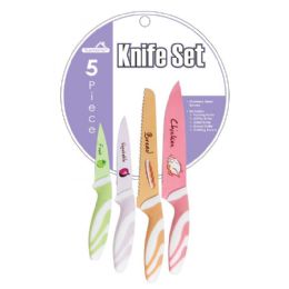 8 Wholesale 5 Piece Knife Set Including Round Cutting Board