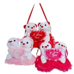 12 Pieces Valentines 7x10 Twin Bear W/heart 6pcs - Plush Toys