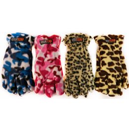 24 Pairs Women's Camo Leopard Print Fleece Glove - Fleece Gloves