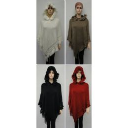 24 Wholesale Knitted Shawl With Fringe And Hood