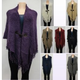 12 Pieces Knitted Shawl With Fringe [sharktooth Button Closure] - Winter Pashminas and Ponchos