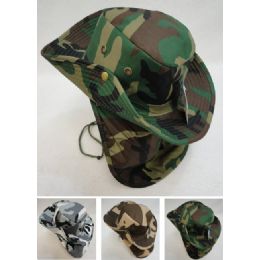 12 Wholesale Cotton Boonie Hat With Cloth Flap [army Camo]