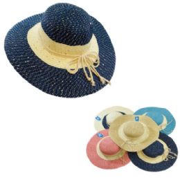 24 Pieces Ladies LargE-Brim Fashion Hat [twO-Tone With Sequins] - Sun Hats