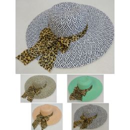 24 Pieces Ladies LargE-Brim Fashion Hat [twO-Tone Woven With Cheetah Bow] - Sun Hats
