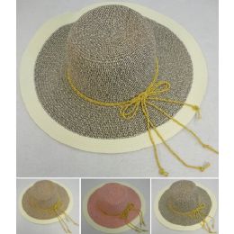 12 of Ladies Fashion Hat [twO-Tone/cream Brim/metallic Ribbon Hat Band]