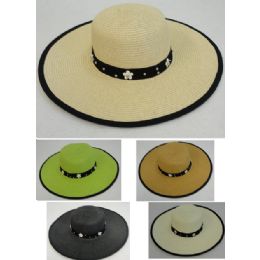 12 Wholesale Ladies LargE-Brim Fashion Hat [daisies & Silver Beads]
