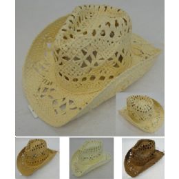 24 Wholesale Paper Straw Cowboy Hat [large Open Weave]
