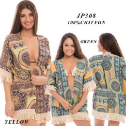24 Pieces Ladies Printed Cover Up With Tassles - Women's Cover Ups