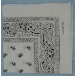 24 Wholesale BandanA-White Paisley