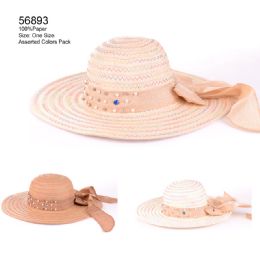 24 Wholesale Studded Ribbon Sun Hat