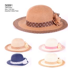 24 Wholesale Polka Dot Ribbon Sun Hat