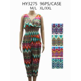 48 Wholesale Womans Romper Printed Assorted Color