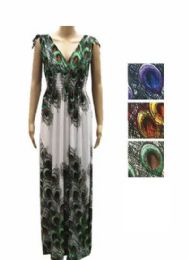 48 of Womans Long Peacock Design Summer Dress Assorted Color