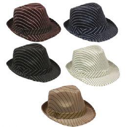 48 Wholesale Pinstripes Trilby Fedora Hat Set Mix Color