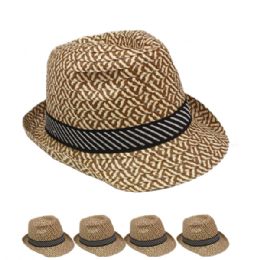 24 Wholesale Brown Retro Checker Trilby Fedora Hat With Sweatband