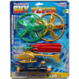 48 Wholesale Flying Saucers & Copter W/pull Line Shooter In Blister Card