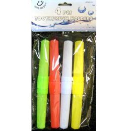 72 Wholesale 4pc Plastic Toothbrush Container - Assorted Colors