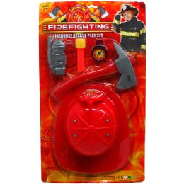 24 Wholesale 5pc Fire Fighter Play Set W/helmet In Blister Card