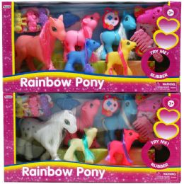 12 Pieces 6.5" Rainbow Pony W/4pc Mini Ponies & Accss In Window Box - Dolls