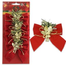 72 Pieces 4pc Red Velvet Bows W Golden Angel - Christmas Decorations