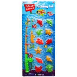 24 Bulk 14pc Gone Fishin Game Play Set W/two Rods In Blister