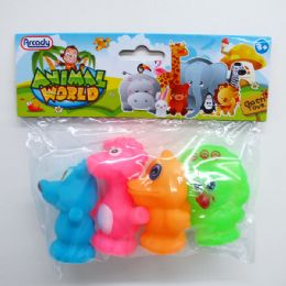 144 Wholesale 3" 4pc Squeezing Animal Set In Poly Bag W/header