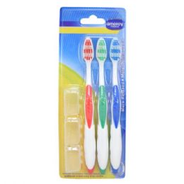 48 Wholesale Amoray Toothbrush 3pk With 3 Caps