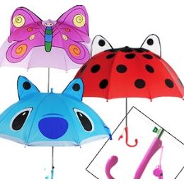 36 Wholesale Kid's Animal Umbrellas W/ Whistles