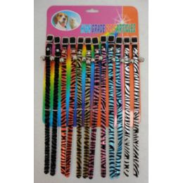 24 Wholesale Cat Dog Collar With Bell Felt Zebra Stripes