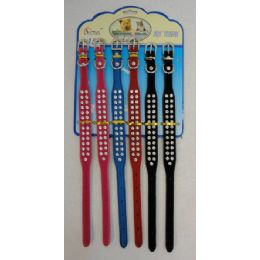 24 Wholesale 15 Inch Felt Pet Collar With Double Rhinestones