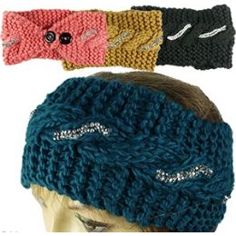 120 Pieces Knit Skibands W/button Closures - Fashion Winter Hats