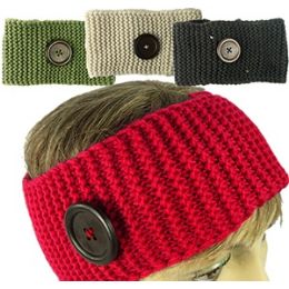 120 Pieces Knit Skibands W/button Accent. - Ear Warmers