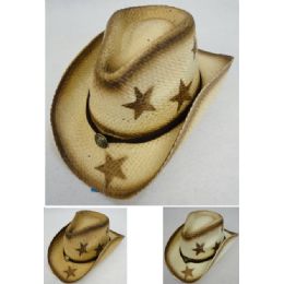 24 Wholesale Paper Straw Cowboy Hat [stars]