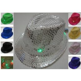 24 Wholesale Sequin Fedora Hat With Lights