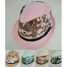 24 Wholesale Child's Fedora Hat With Buckled Hat Band [camo Printed