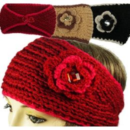 48 Pieces Knit Skibands W/faux Gemstones & Button Closure - Fashion Winter Hats