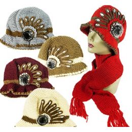 36 Pieces Knit Cloche Hat & Scarf Sets - Winter Sets Scarves , Hats & Gloves
