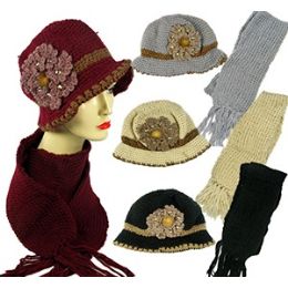 36 Units of Knit Cloche Hat And Fringed Scarf Sets - Winter Sets Scarves , Hats & Gloves
