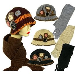 36 Units of Knit Cloche Hat And Fringed Scarf Sets - Winter Sets Scarves , Hats & Gloves