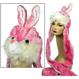 36 Pieces Plush Pink Bunny Hats W/attached Hand Muffs. - Winter Animal Hats