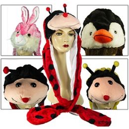 36 Pieces Plush Animal Hats W/attached Hand Muffs - Winter Animal Hats