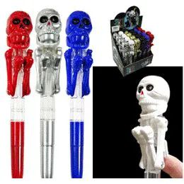 144 Wholesale Lightup Boxing Skull Pens