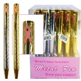 96 Wholesale Breast Cancer Awareness Metal Pens.